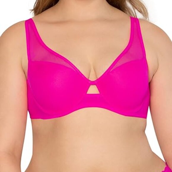Smart & Sexy Women's Hot Pink Mesh Plunge Bra 32DDD - Picture 5 of 6